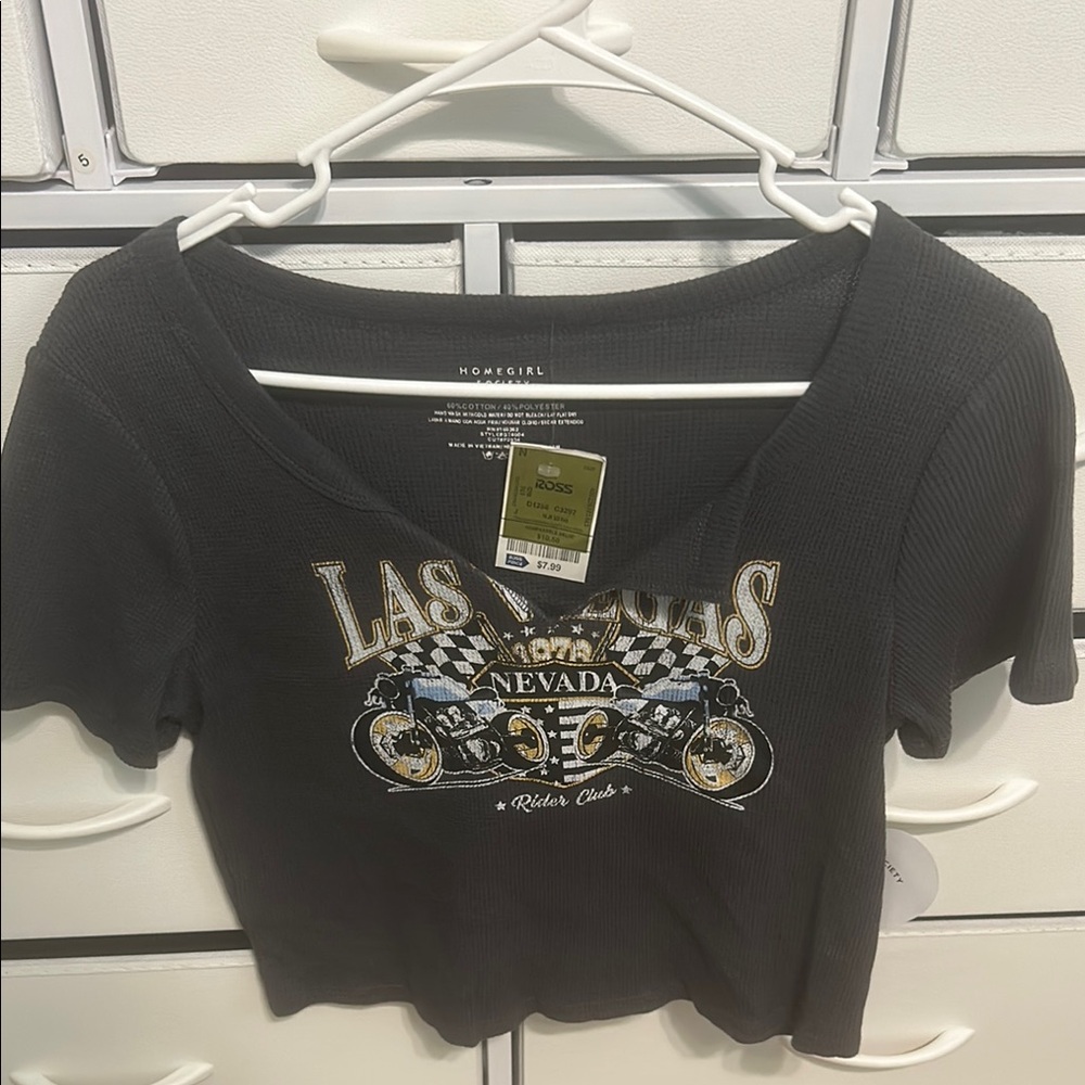 Black Graphic Crop T-Shirt Short Sleeve